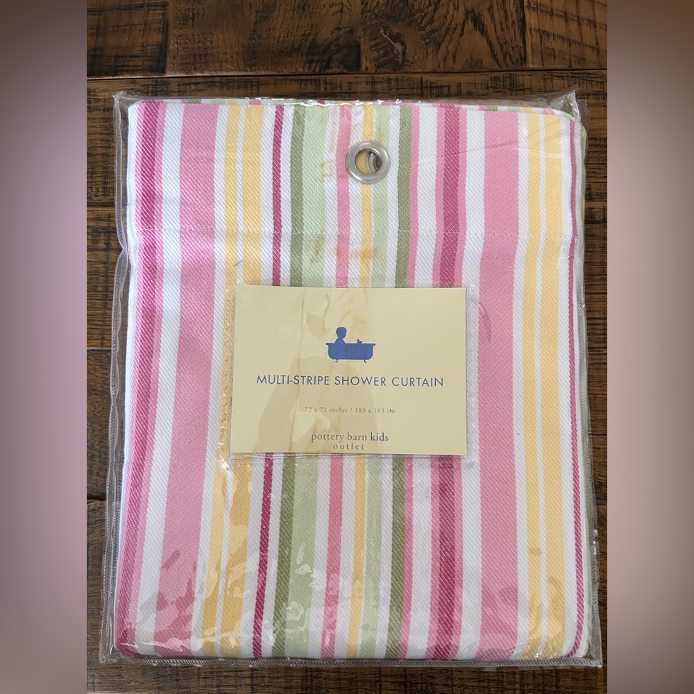 Pottery Barn Kids Multi-Stripe Shower Curtain in Pink, Yellow, Green